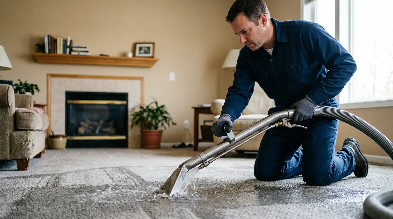 Water damage restoration technician working near Rew, PA